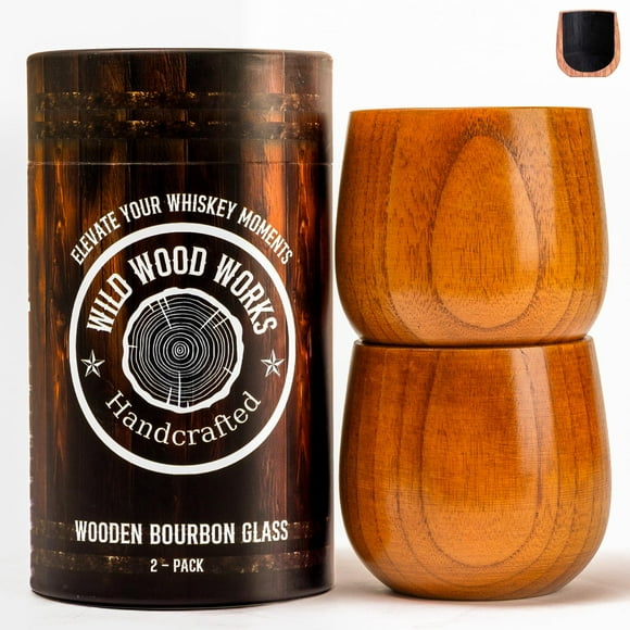 Premium Charred Wooden Bourbon Whiskey Glasses – Handcrafted Whiskey Glass for Men | Unique Gifts for Men | Handmade Finished Wooden Old Fashioned Whisky Tumb