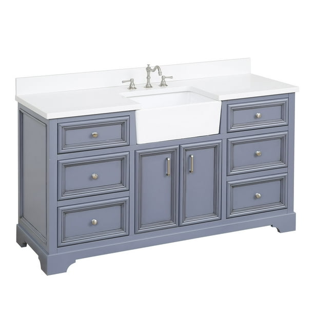 Zelda 60" Powder Gray Single Bathroom Vanity with Quartz Top and Apron