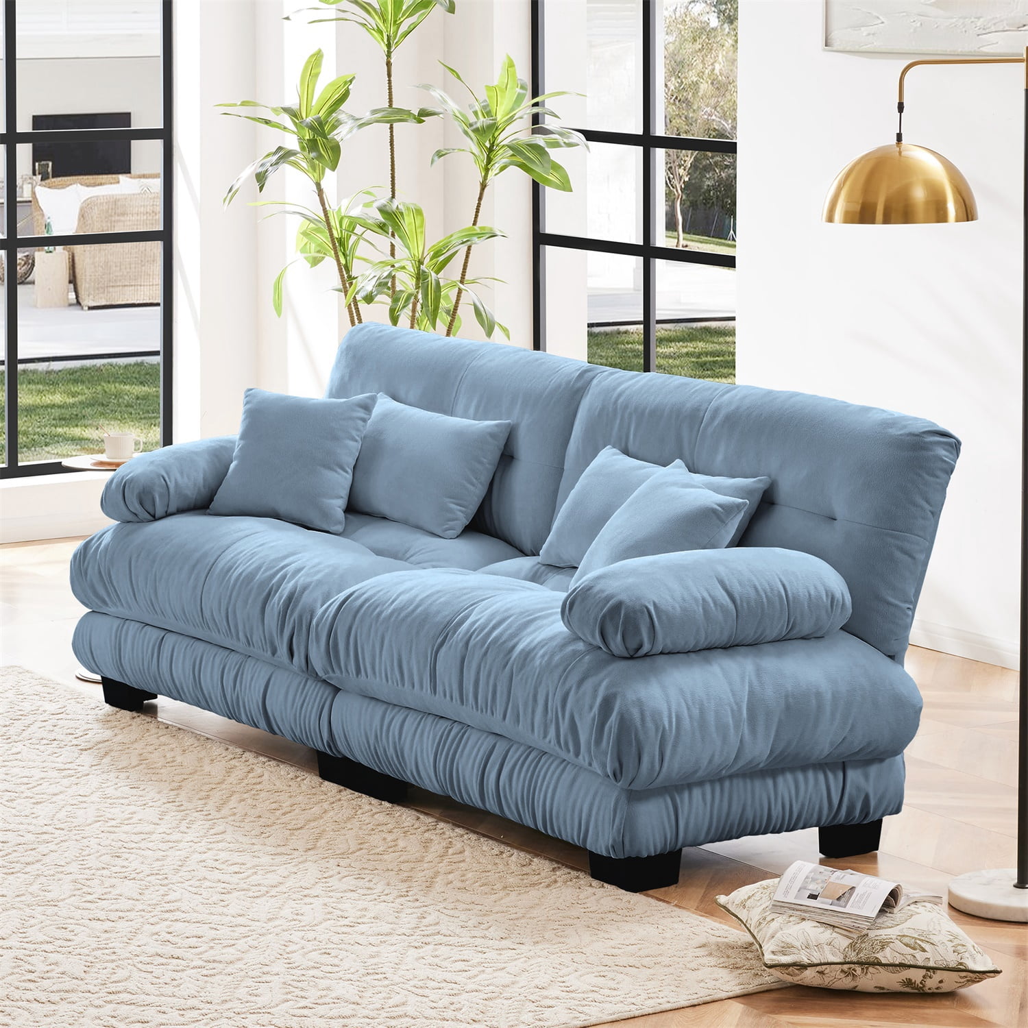 Hommoo Chenille Fabric Cloud Couch Loveseat with 2 Lumbar Pillows and 2 Throw Pillows, 2 Seater Sectional Sofa Couches for Living Room Apartment, Blue