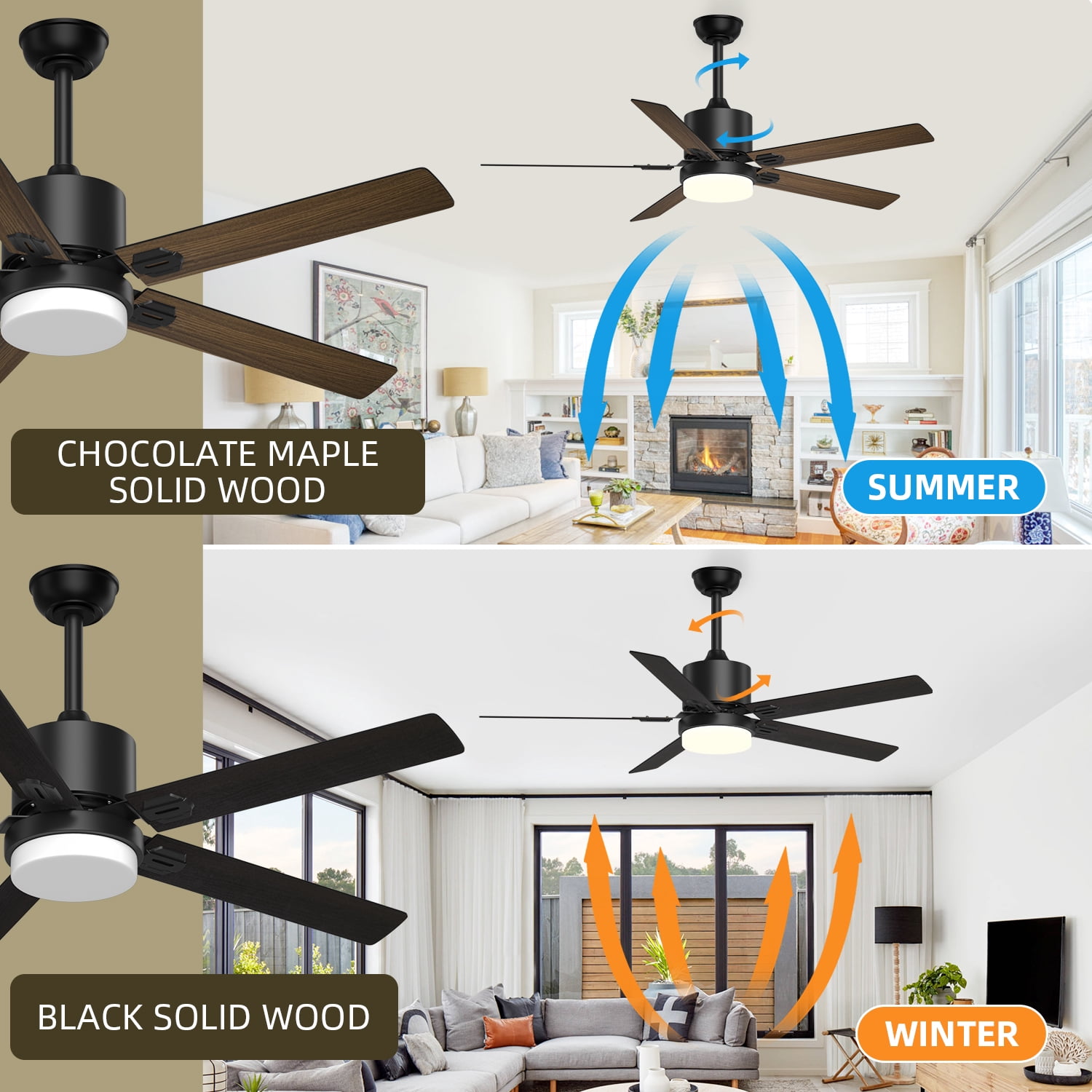 Xaujix Ceiling Fans with Lights and Remote Control, 60 inch Indoor Outdoor Ceiling Fan 6 Speed Silent Reversible Motor for Patio Farmhouse Bedroom Living Room