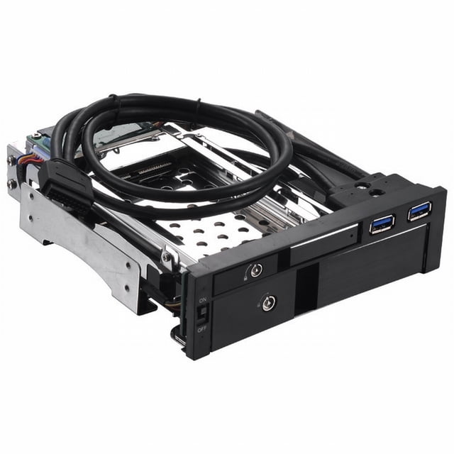 Caja de disco duro Irfora Estuche de disco duro interno de doble ranura de 5,25 pulgadas, carcasa SATA HDD/SSD de 2,5 + 3,5 pulgadas, diseño sin herramientas con 2 puertos USB 3,0, cerraduras de segur Irfora Caja de disco duro