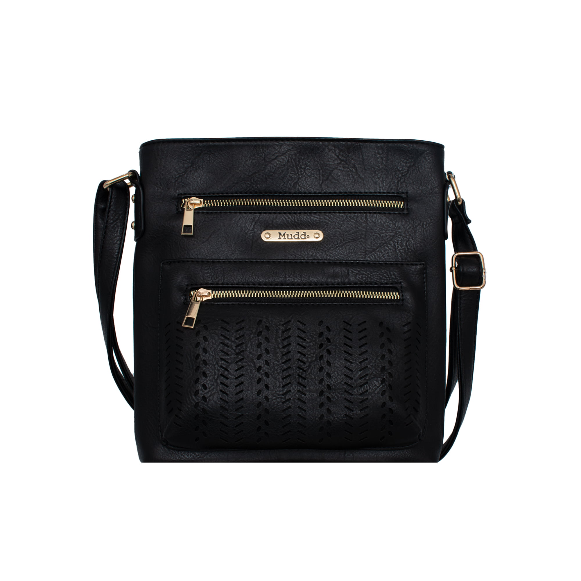 Mudd Women's Vegan Leather Black Perforated Cross Body With Adjustable ...