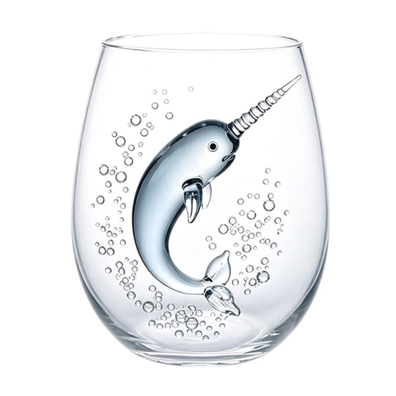 Sulaicai Artisanal Marine Animal Stemless Glassware, Novelty 2D Hand-Painted Marine Animal Pattern Wine Glasses, Coastal Home Decor Gift for Ocean Lovers, #B