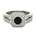 thumbnail image 4 of Black Diamond Wedding Ring Set Round Cut Black Diamond Cushion Halo Rings Split Shank 14K White Gold 1.25 Carat (F,VS1), 4 of 5