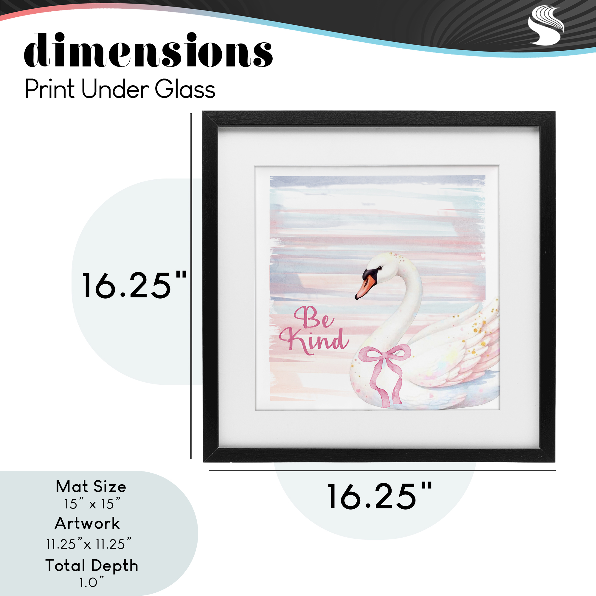 Be Kind Pastel Swan Black Framed Print Under Glass, design by Kim Allen