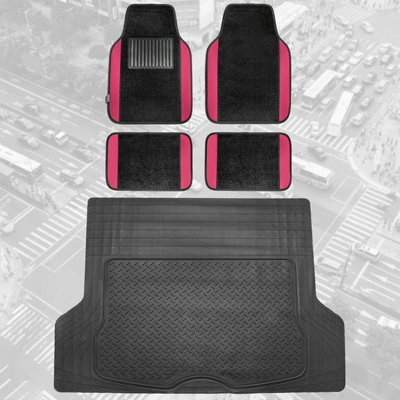 FH Group, Pink Black Carpet Floor Mats Trunk Cargo Linear Set Heavy Duty