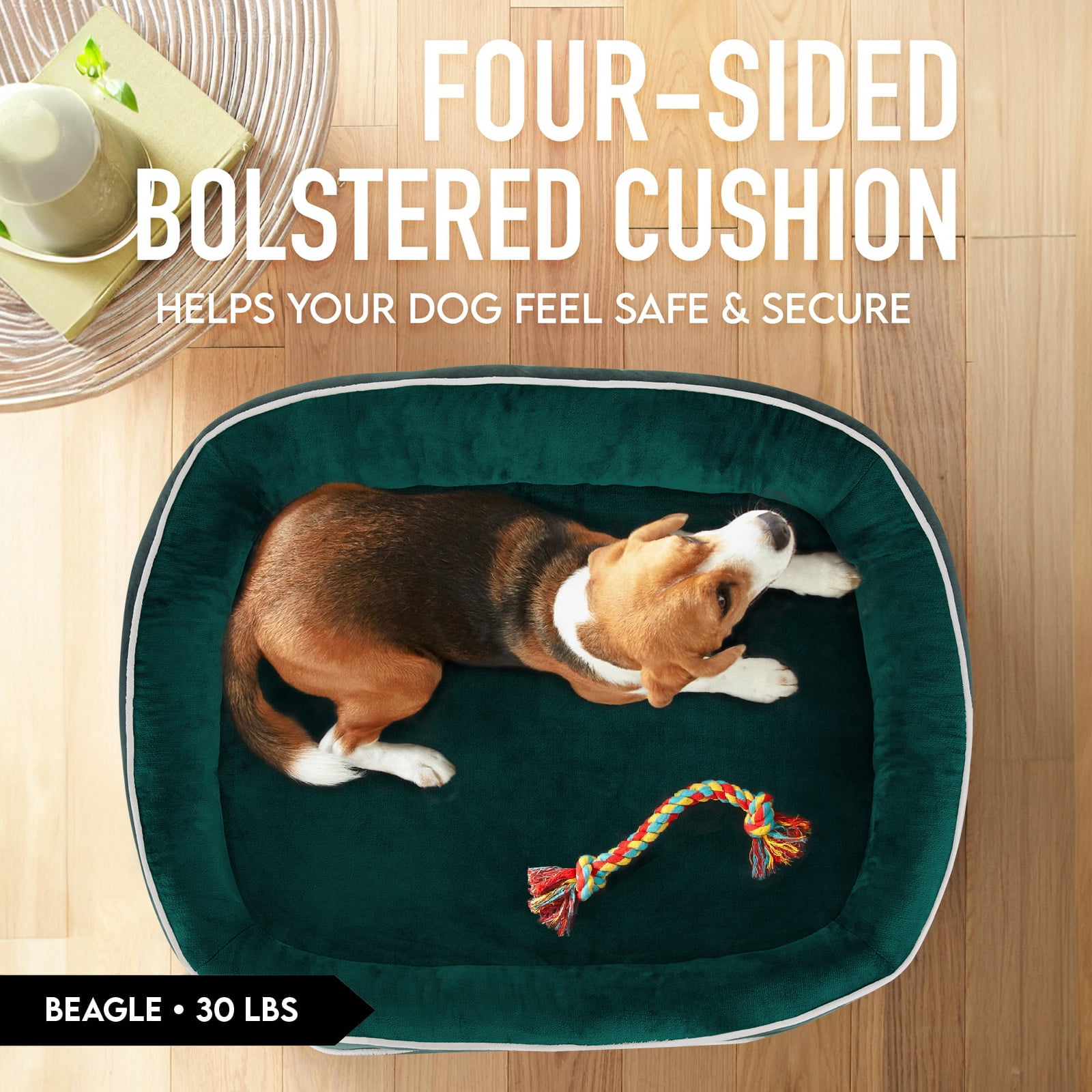 Ophanie Dark Green Luxury Sofa-Style Pet Orthopedic Bed for Medium Dogs – Removable Machine-Washable Plush Cover, 4-Sided Bolster, Non-Slip Bottom, Size 35"x28"x6"