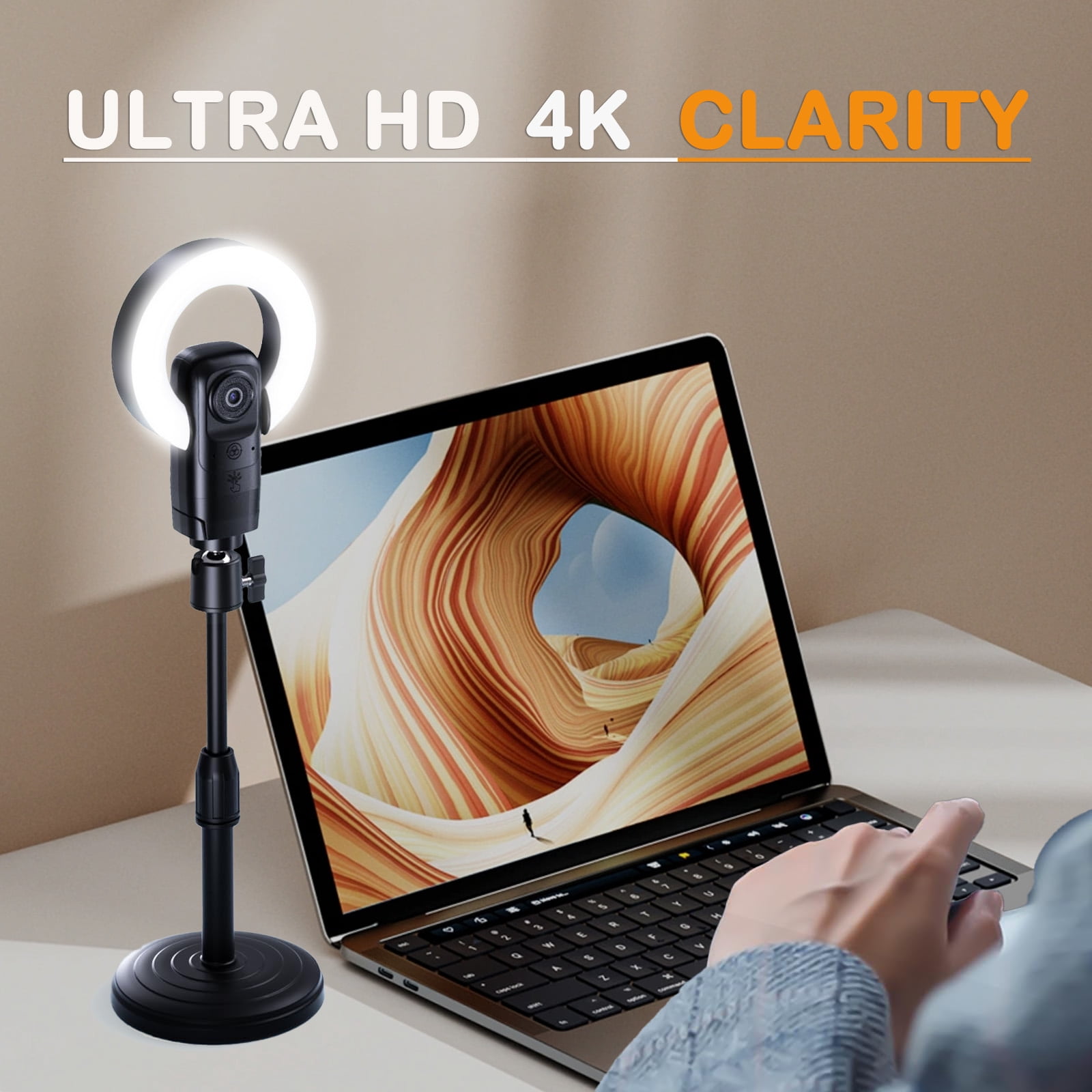 4K Streaming Webcam with AI Autofocus, Ring Light, Mic, Remote, USB  and Play for YouTube Zoom Live Video Calls