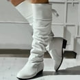 thumbnail image 2 of Povozer Over the Knee High Boots for Women Sexy Round Toe Low Heel Leather Stretch Riding Thigh High Boots(White,7.5), 2 of 6