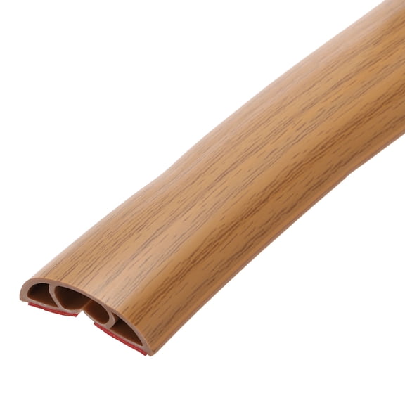 3.3ft Floor Cord Cover, Self Adhesive Cord Hider 0.5" W x 0.3" H for Cable Management Cable Protector, Brown Wood
