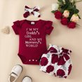 thumbnail image 2 of TOWED22 Baby Summer Outfits Newborn Girl Short Sleeve Letters Print T-Shirt Romper Bib Shorts Headband 0-18M(Wine,0-3 M), 2 of 7