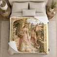 thumbnail image 5 of Bride and Attendant in Castle Garden, Dreamy Medieval Style for Fantasy Lovers, Floral Princess Path and Wedding Gift, Soft Flannel Blanket for Bedroom and Reading Nook, Home Decor, 5 of 9