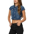 thumbnail image 4 of INSPIRE CHIC Women's Summer Denim Jackets Button Down Short Sleeves Cropped Jean Jacket XS Blue, 4 of 7