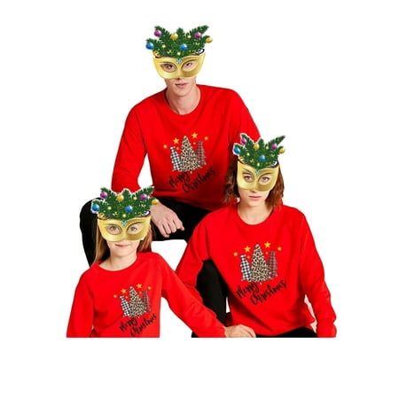 

Merry Christmas Matching Family Sweaters Christmas Tree Letter Long Sleeve Pullover Jumper Top Ugly Shirt for Family Red