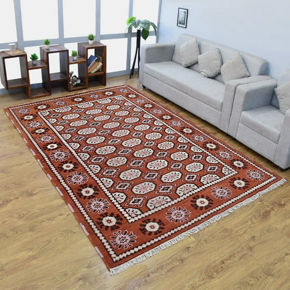 Rugsotic Carpets Hand Knotted Afghan Rugs Rectangle 4'x6' Multicolor Silk-Wool for Indoor Use