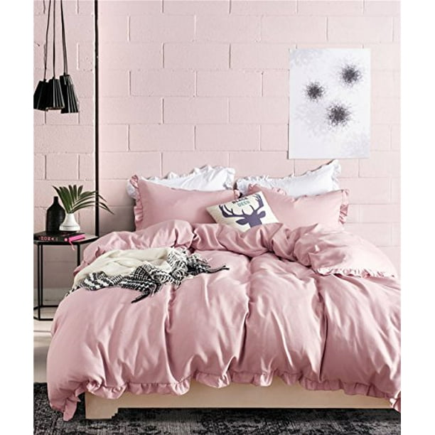 Omelas Blush Pink Ruffled Duvet Cover, What Color Goes With Blush Bedding