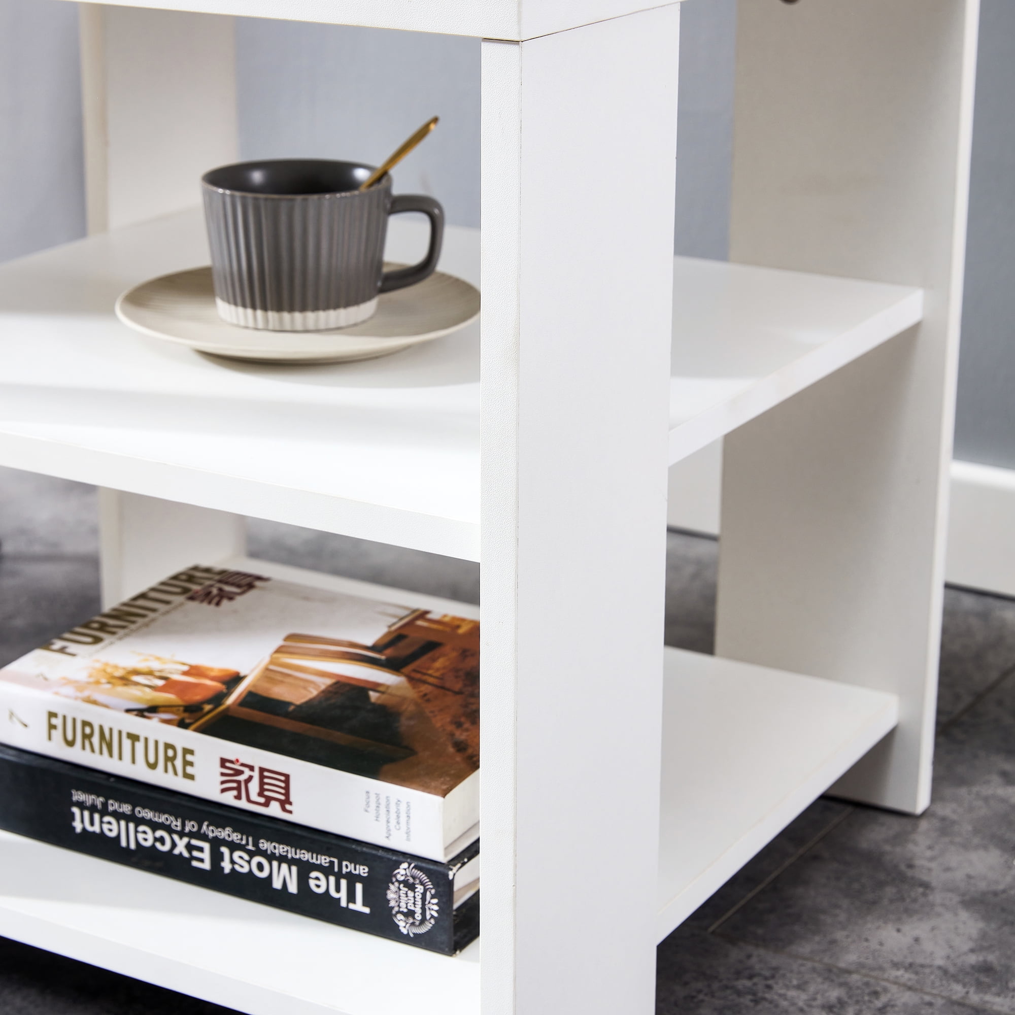 Kadyn End Table, Square Side Table Modern Night Stand with 2-Tier Storage Shelf, Living Room Small Coffee Table, Wood Finish Bedside Table for Bedroom, White Kadyn End Table, Square Side Table Modern Night Stand with 2-Tier Storage Shelf, Living Room Small Coffee Table, Wood Finish Bedside Table for Bedroom, White