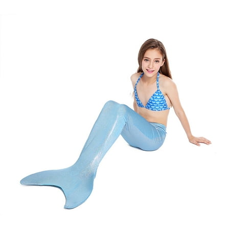 Girls Mermaid Tail Swimwear Swimmable Costume Bathing Wear Swimsuit for 6 to 14 Years Old Girls (Not Include Monofin & Bikini) Color:Blue Size:XL