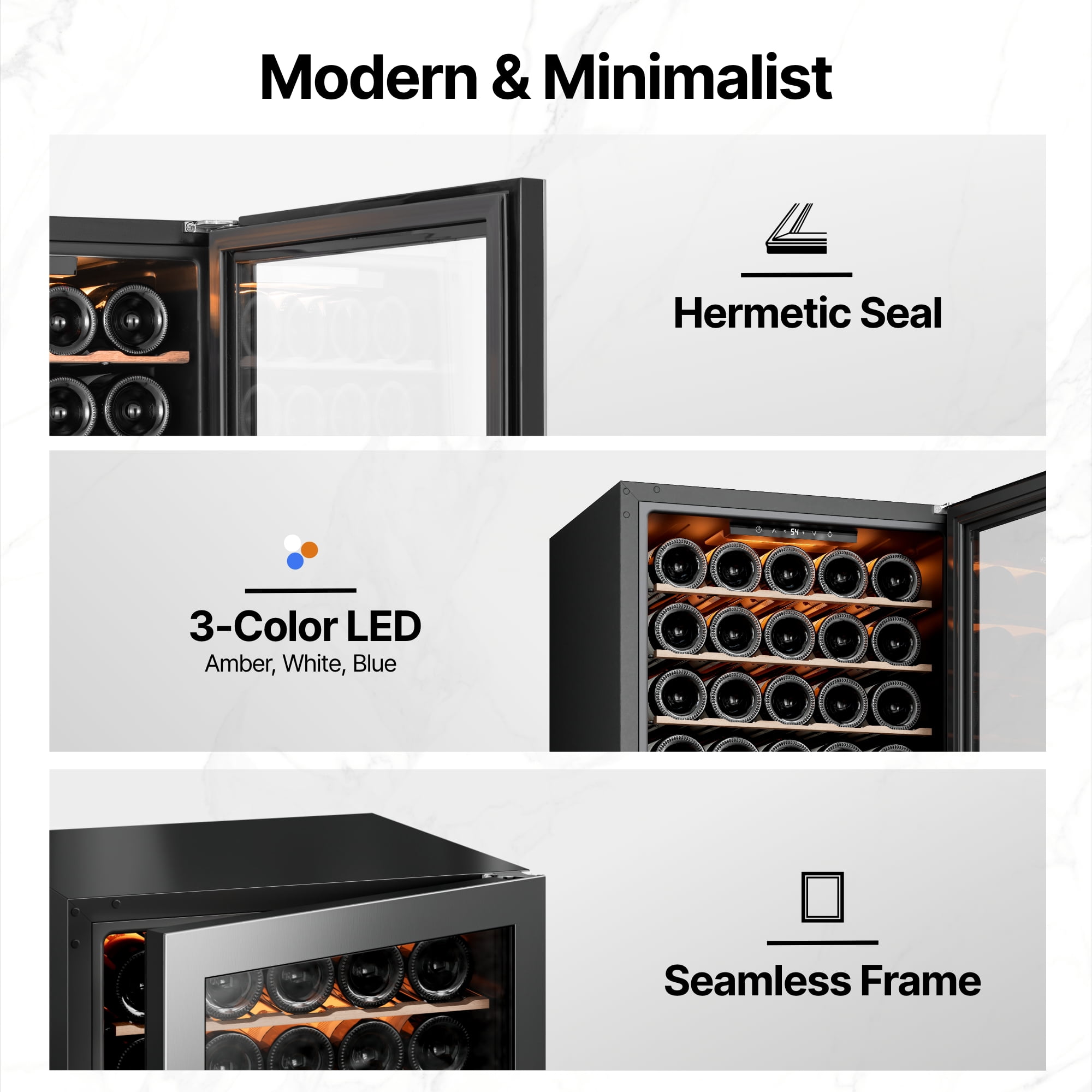 Ca'Lefort Wine Cooler Refrigerator, 3.35 cu.ft. Mini Wine Fridge Freestanding Wine Chiller with Double-Layer Glass Door for Home/Office
