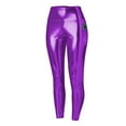 thumbnail image 4 of Women's Wide Leg Pants Metallic Leggings Shiny With Shiny Leggings In Wet Look For Party Dance Disco Costume With Pocket Casual High Waisted Straight Trousers Pants Purple L, 4 of 6