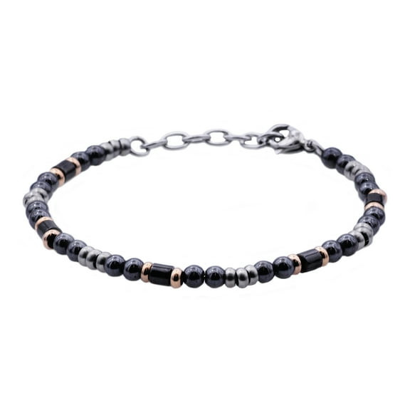 Men's Genuine Hematite Stainless Steel Beaded Bracelet.