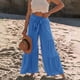 thumbnail image 2 of Pantalones largos de pierna ancha con volantes de Color sólido con correas de cordón de cintura alta informales a la moda para mujer Fridja alkflakhf35199, 2 of 5