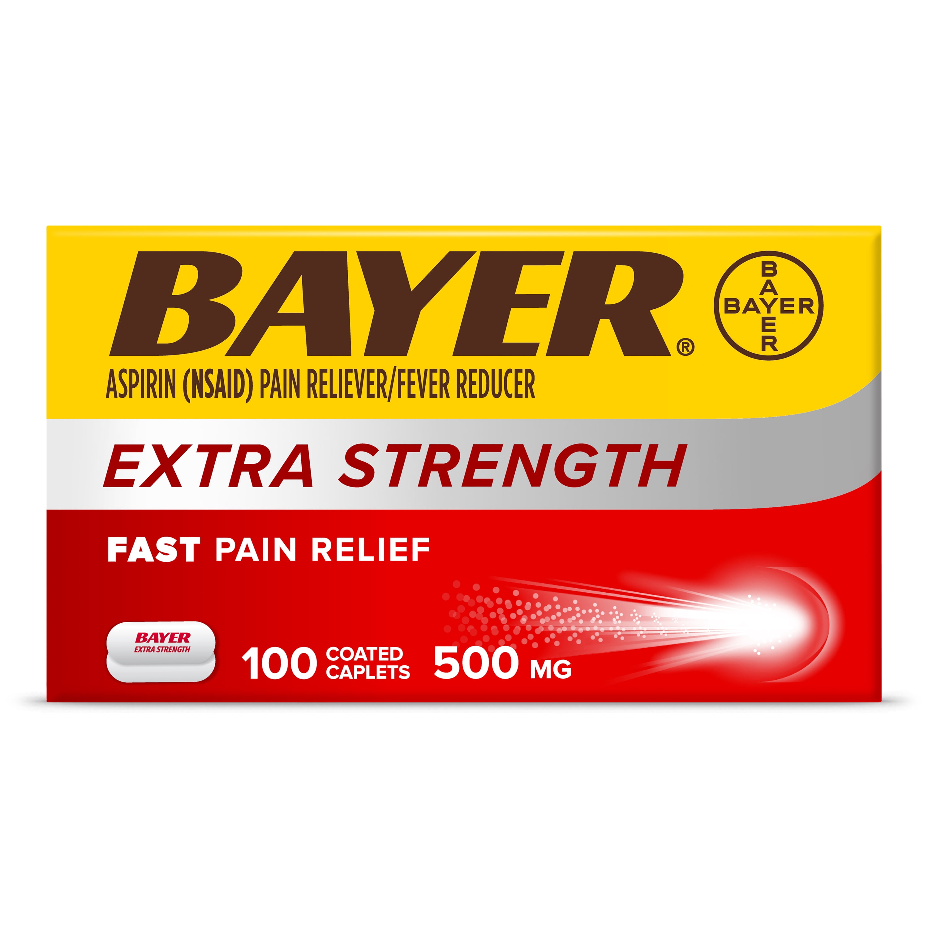 (3 pack) Bayer Aspirin Extra Strength, Pain Relief Pills, Fever Reducer and Headache Relief, 100 Count