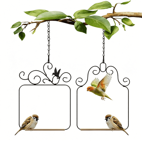 CYFW 2 Pack Hummingbird Swings,Metal Frame Outdoor Bird Perch Wooden Dowel Hanging Chain,Hummingbird Perches for Outdoors,Trunk,Lawn,Patio,Garden