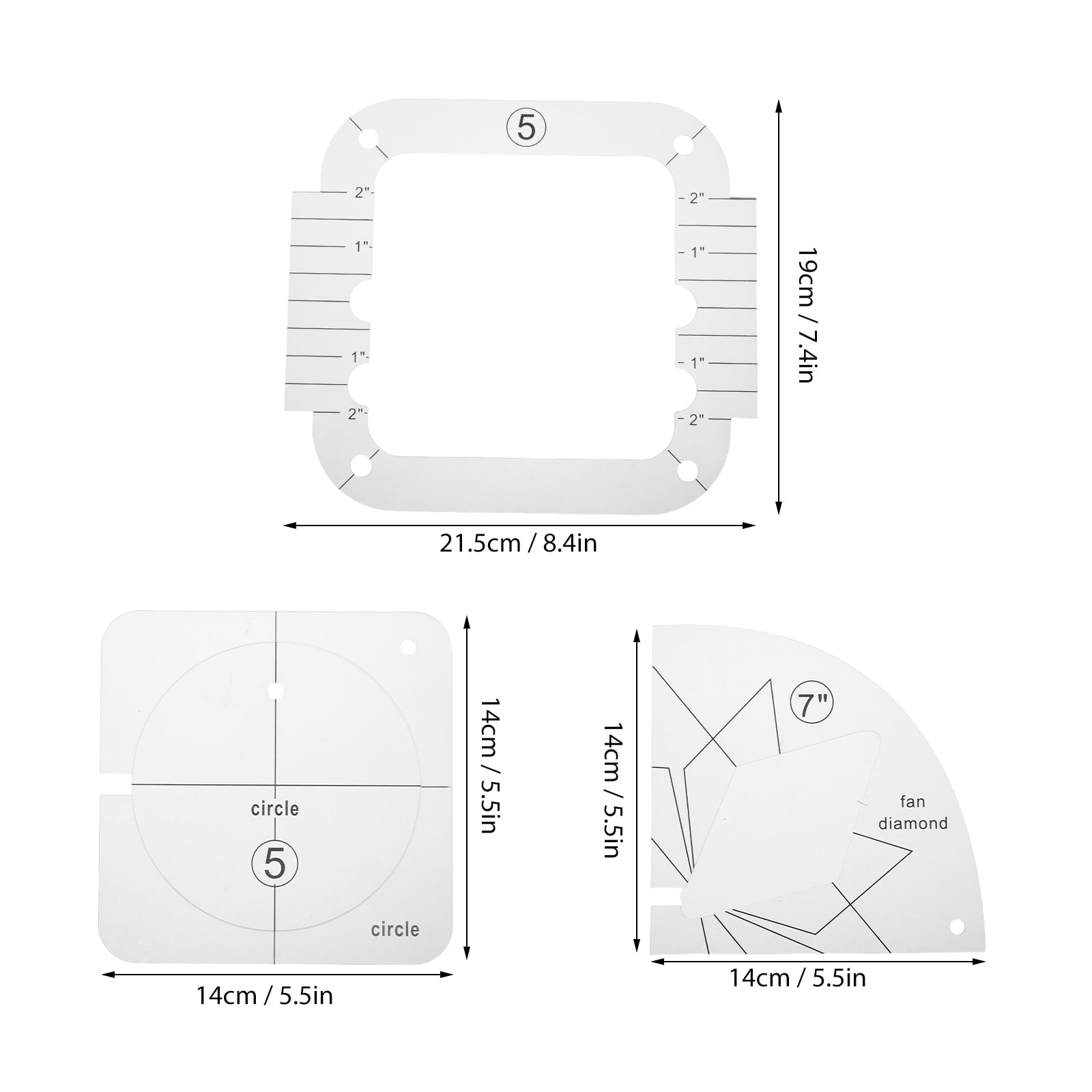 Raindrops Quilting Ruler Acrylic Transparent for DIY Convenient and Practical 3Pcs