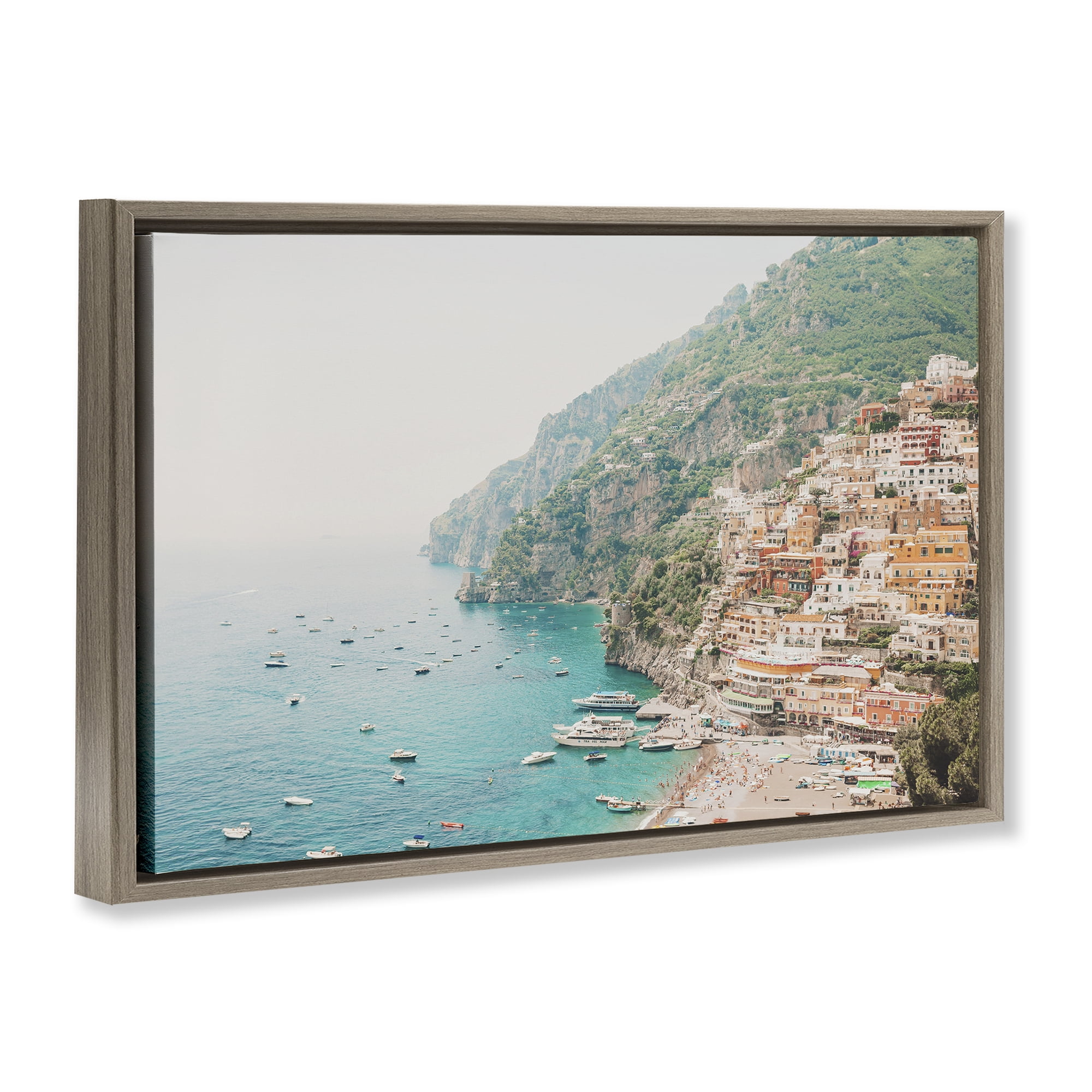 Stupell Industries Amalfi Coast Harbor Cities & Countries Photography Brown Floater Framed Canvas Art Print Wall Art, 25 x 17