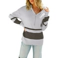 thumbnail image 2 of hirigin Women's Casual Knitted Hoodies Pullover Tops Lapel PatchworkLong Sleeve Sweatshirts Fall Clothes With Pocket, 2 of 9