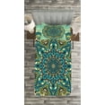 thumbnail image 3 of Ambesonne Ethnic Quilted Bedspread Set 2 Pcs, Abstract Flower Vibrant, Twin Size, Pale Yellow Turquoise, 3 of 3