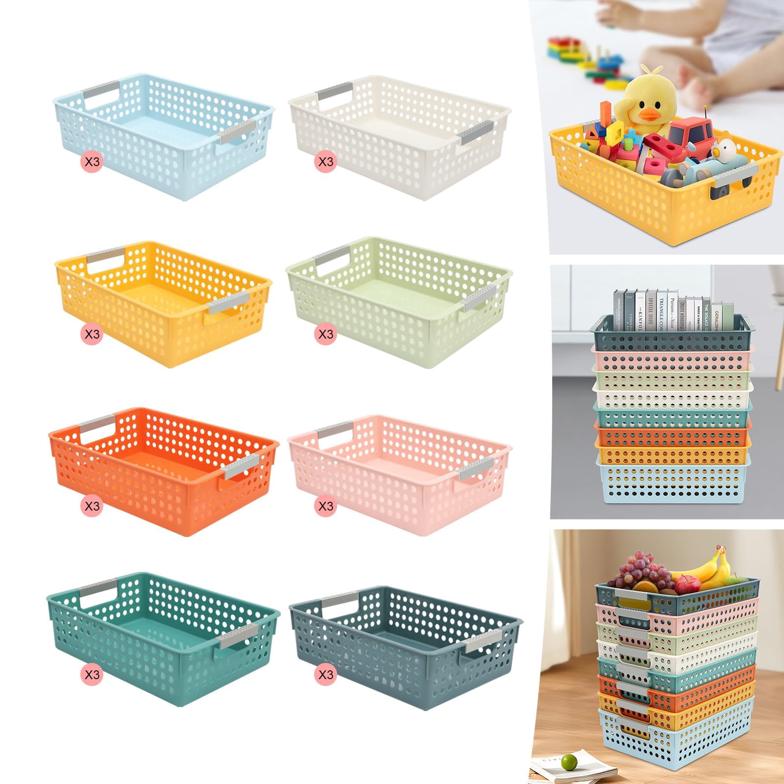 24 Pack Colorful Mesh Classroom Baskets, Classroom Storage Bin Book Basket- 11.8x8.5x3.3 Inch Stackable Storage Bins for School Supplies, Toys, Crafts, Organizer Bins for Papers, Books, Crayons