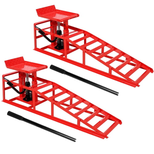 Auto Car Truck Service Ramps Lifts with Pedal, Garage Car Lift Hydraulic Ramps 5 Ton,Automotive Hydraulic Lift Repair Frame Lift(2 Pack) Red