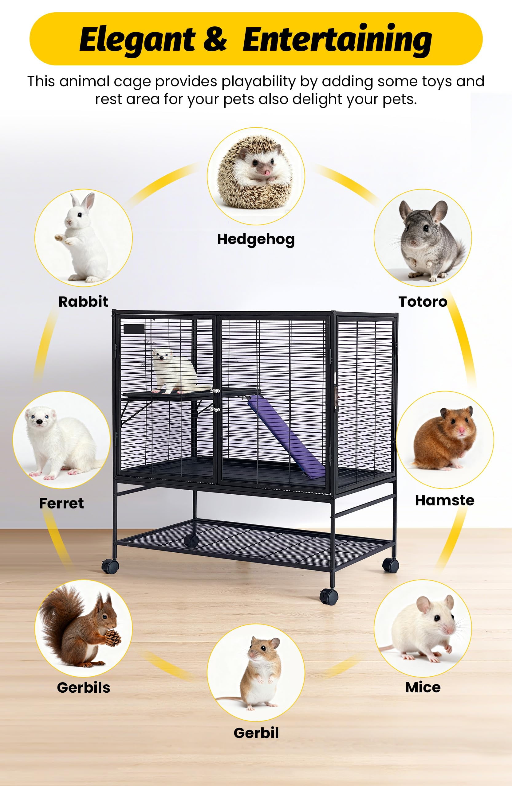 QinaQin Small Animal Cage, Multi Level Metal Habitat with Ramps, Shelves and Trays for Ferrets, Rabbits or Guinea Pigs