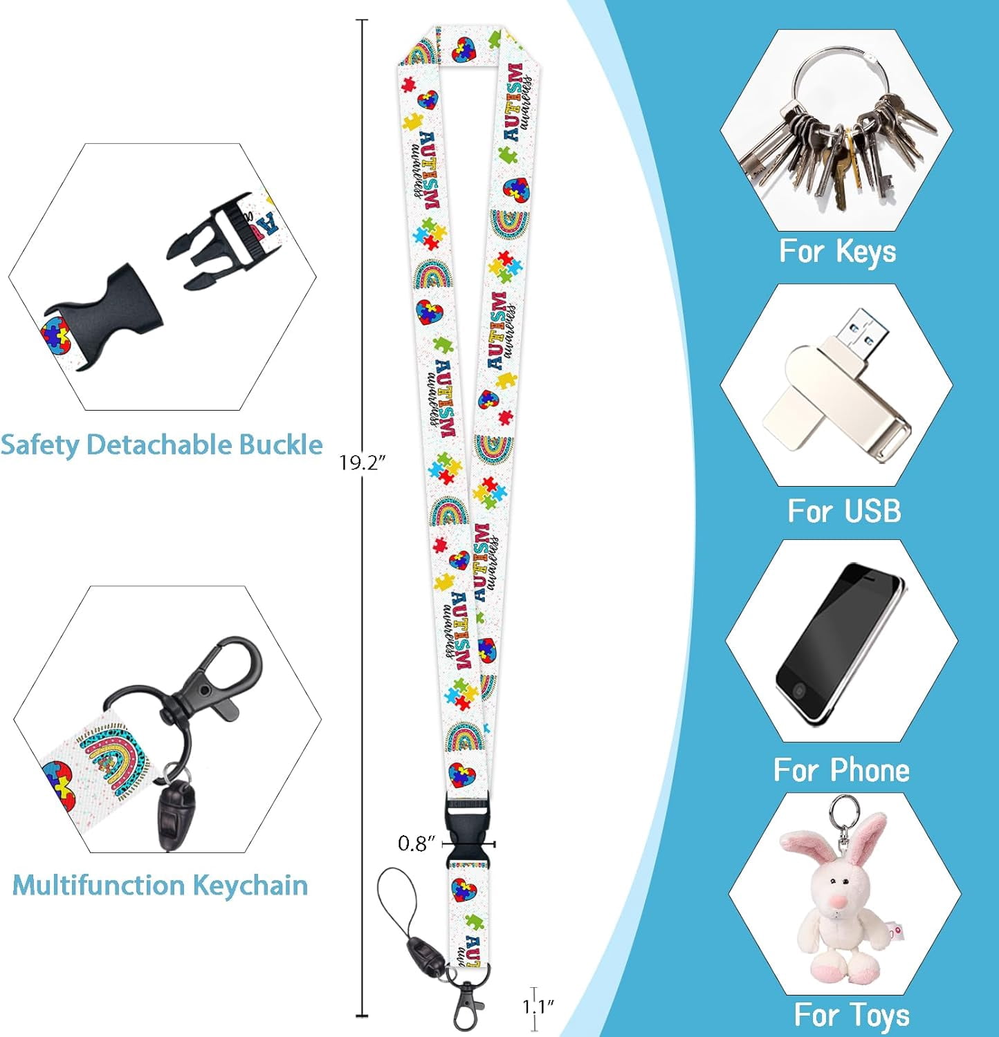 MaxxMarket ID Badge Holder with Lanyard, Autism Awareness Retractable Badge Holders Reels, Rainbow Breakaway Lanyards Keychain, Cute ID Holders for Women Teacher Nurse Nursing Doctor Student