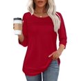 thumbnail image 2 of Womens Tops 3/4 Length Sleeve Blouses Dressy Casual Spring Summer Outfits Pleated Front T Shirts Curved Hem, 2 of 5