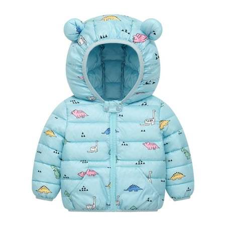 

FRSASU Clearance Toddler Kids Cartoon Dinosaur Pattern Windproof Padded Clothes Jacket Hooded Coat