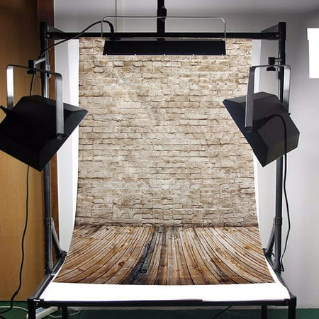 ABPHOTO Polyester 5x7ft Brick Wall Retro Wood Floor Cloth Photography Backdrop Background Studio Prop Best for Baby Kids,Product Shot,Wall