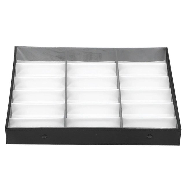 18-Slot Sunglasses Organizer Box, Multiple Eyeglass Display Case Dustproof Jewelry Storage Tray, Snap Closure