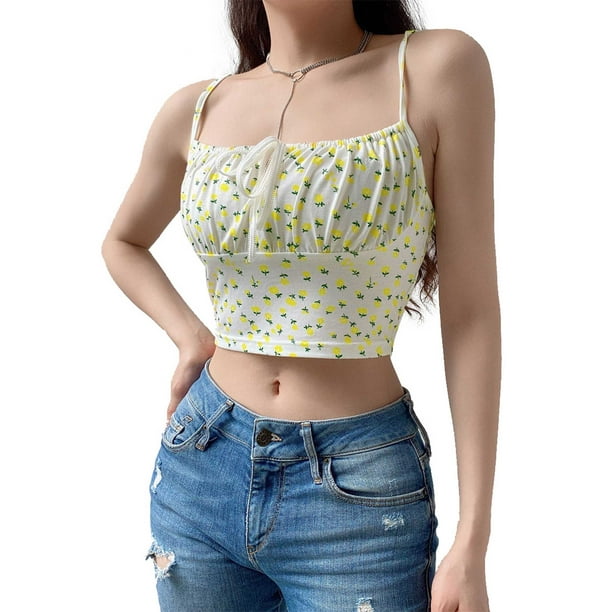 Women's Sexy Blouse Cropped Halter Strap Flower Print Fashion Skin Friendly  Top 