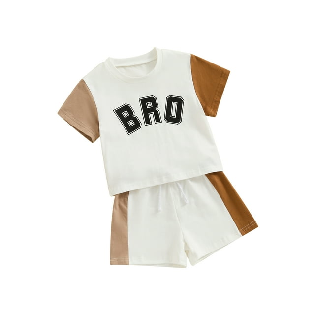 EYIIYE Ensemble de Shorts d'Été pour Bébé Garçon 3M 6M 1T 2T T-Shirt à Manches Courtes Imprimé Lettre Col Rond avec Shorts de Couleur Contrastée Tenue Décontractée 2 Pcs pour Petits Garçons