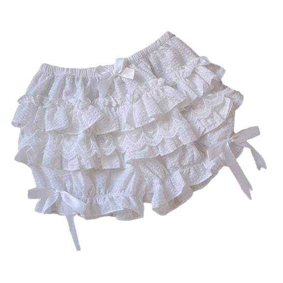 Japanese Women Lolita Ruffled Pumpkin Shorts Pants Vintage Plaid Print Sweet Bowknot Bloomers Multi Layered Lace Trim Safety Underpants