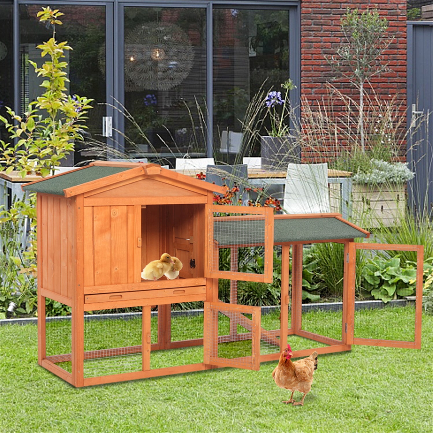 Pefilos 61" Wooden Rabbit Hutch for Outdoor Pet House Bunny Cages Poultry Cage Habitat, Orange Pefilos 61" Wooden Rabbit Hutch for Outdoor Pet House Bunny Cages Poultry Cage Habitat, Orange