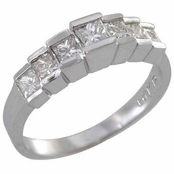 14k White Gold 1 Carat Princess Cut 7-Stone Diamond Wedding Band