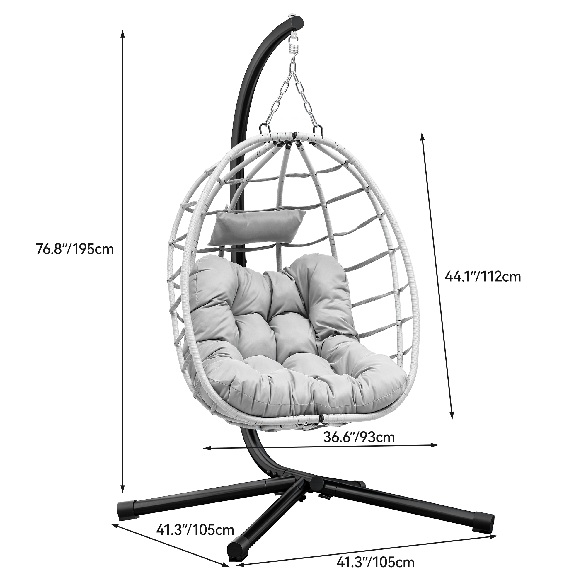 Uforic Egg Chair Swing Hanging Outdoor Wicker Hammock Chairs Indoor with Steel Stand UV Resistant Cushion 330lbs for Patio, Bedroom, Garden and Balcony - Gray