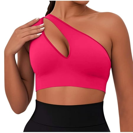 NTACZA Plus Size Comfy Bras for Womens Yoga Smoothing One Shoulder Pink Solid Sports Bras Bras for Teens Plus Size 2x
