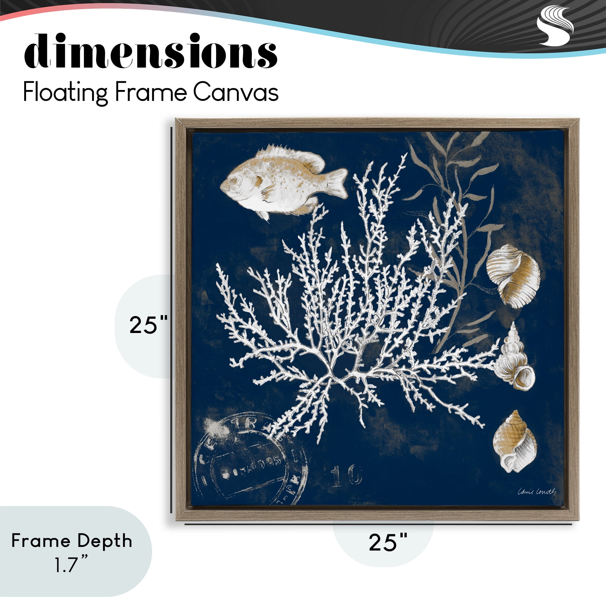 Stupell Industries Coral Medley on Blue Brown Framed Floater Canvas Wall Art, design by Lanie Loreth