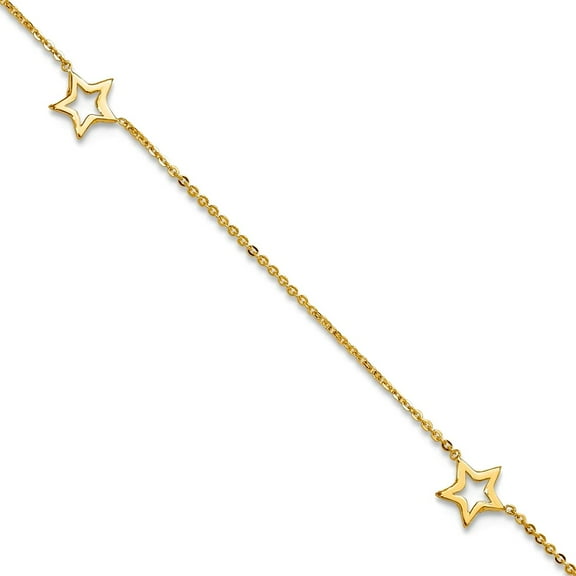 14k Yellow Gold Polished Spring-Ring Adjustable Star Anklet 9 Inch Anklet for Women - 1.0 Grams