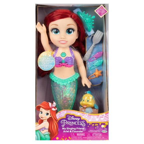 Disney Princess The Little Mermaid 14 inch Tall Singing Bath Time Play Ariel Doll and Flounder
